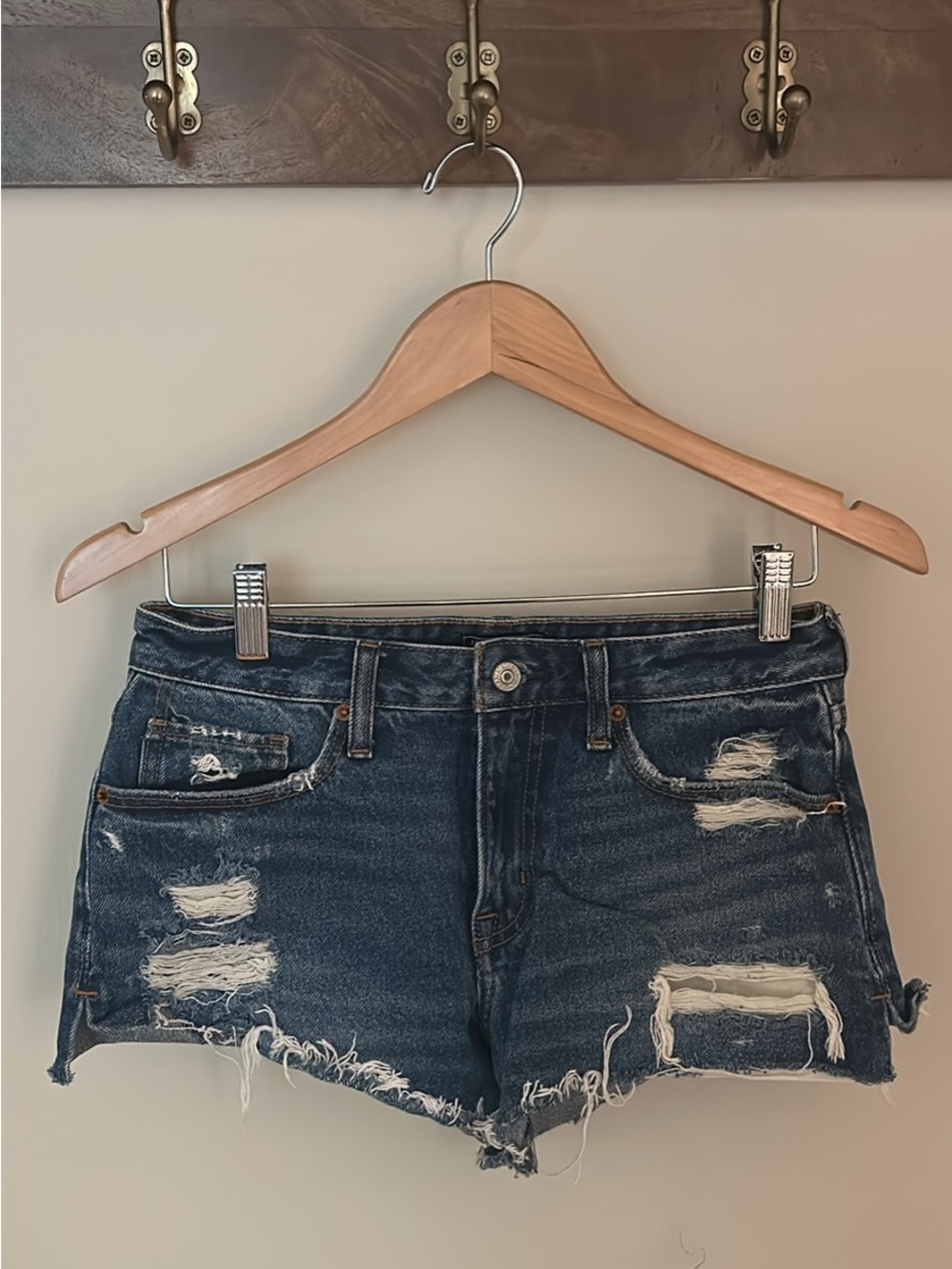 Abercrombie & Fitch Dark Blue Distressed Denim Cutoff Shorts